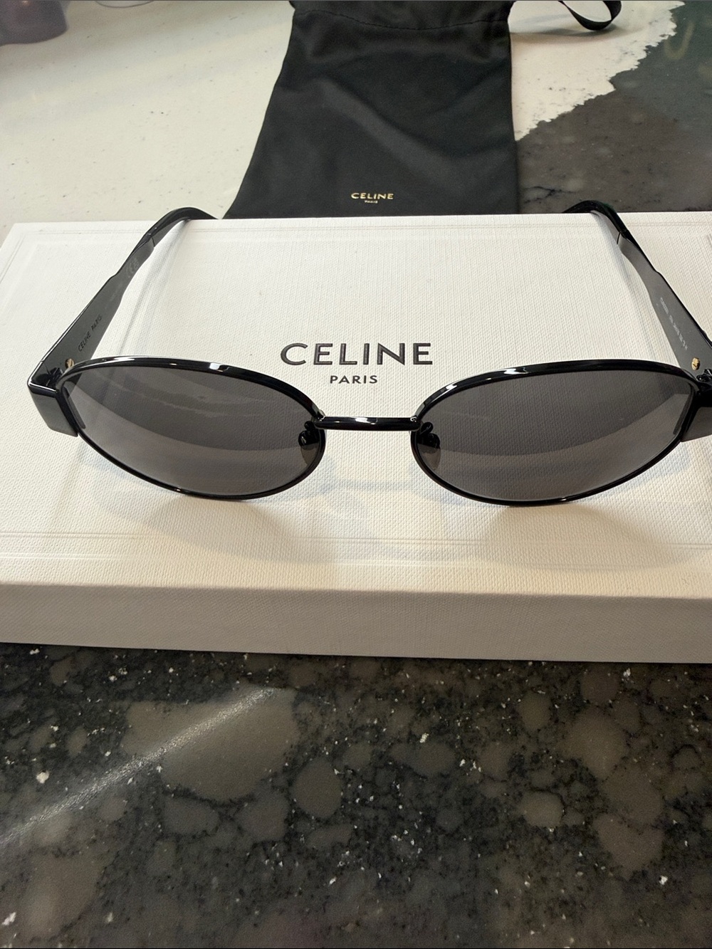 Celine Black Oval Metal Frame Sunglasses